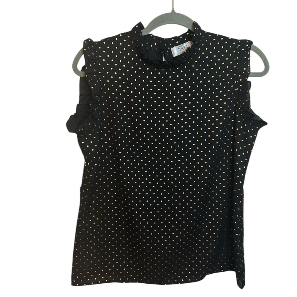 Shannon Ford New York Gold Polka Dot Ruffle Sleeve Top